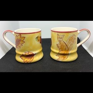 April Cornell 2002 Squirrel Fall Leaves-10oz  (2) Pair of Mugs  RN77578 Thailand